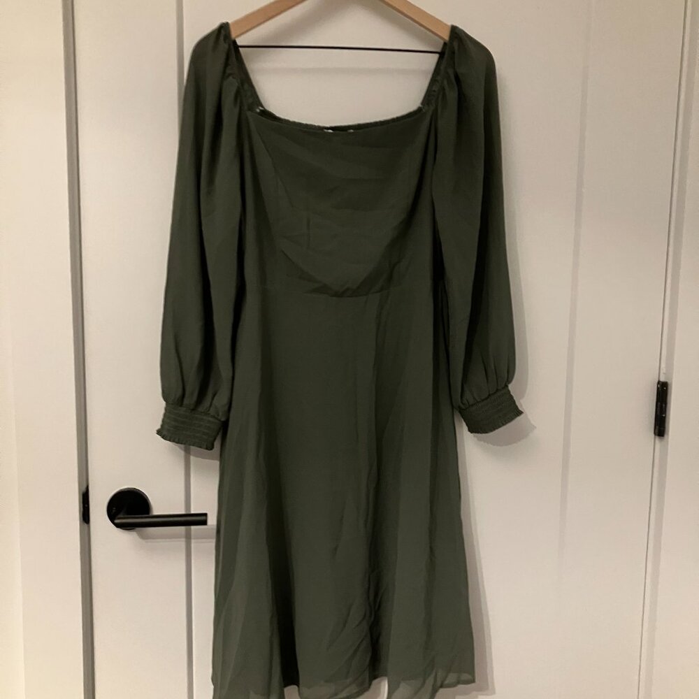 Baltic Born Green Long Sleeve Short Dress ("Elise" in "Dark Sage"), Size XL